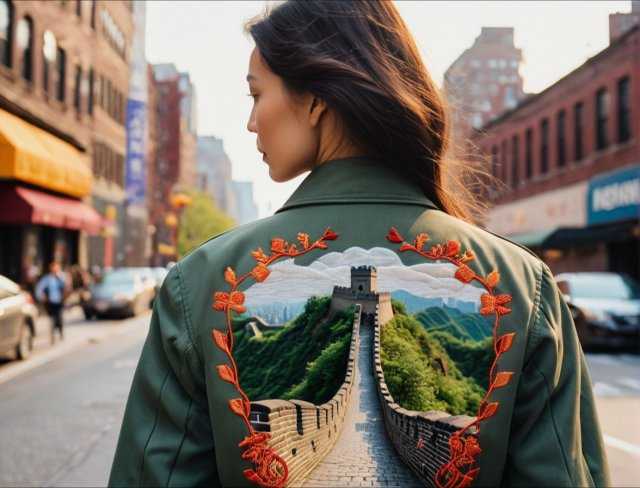 surreal embroidery great wall of china