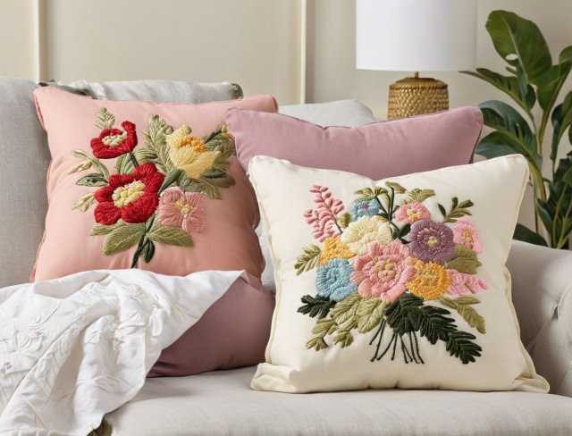 throw pillow embroidered upholstery