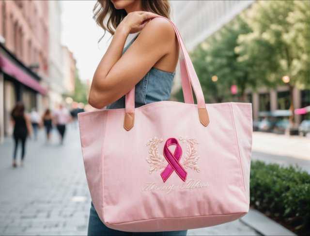 awareness ribbon tote bag embroidery