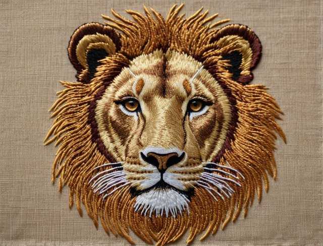 lion metallic thread embroidery