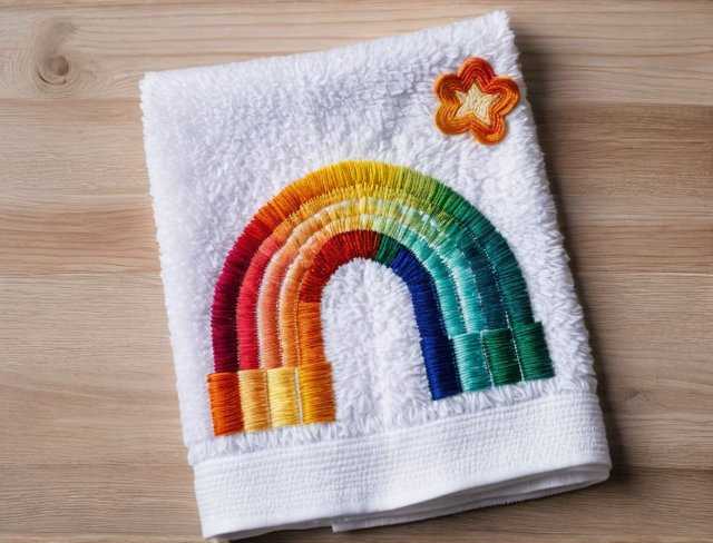 rainbow towel gradient thread embroidery