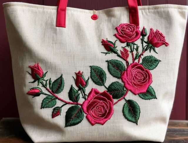 roses metallic thread embroidery