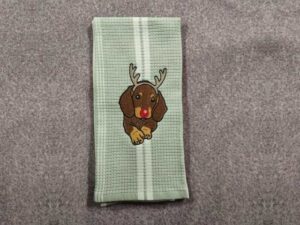 Charity Towel - Dachshund Reindeer Ears and Red Nose Kitchen Towel