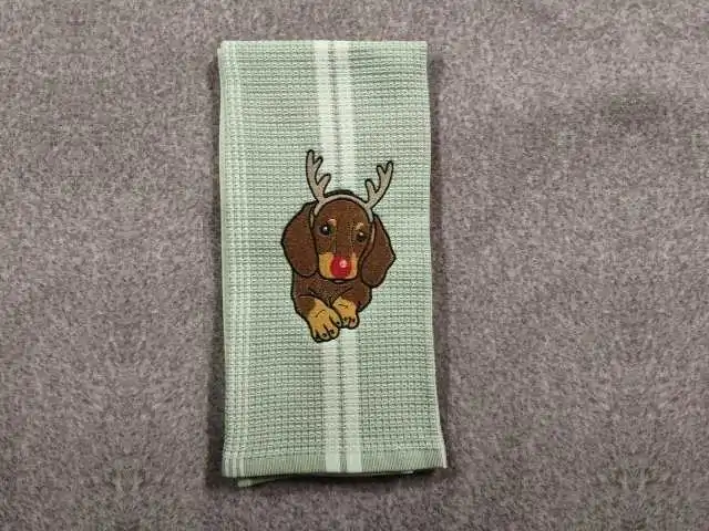 Charity Towel - Dachshund Reindeer Ears and Red Nose Kitchen Towel