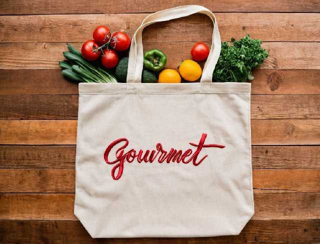 embroidered reusable grocery bag lettering