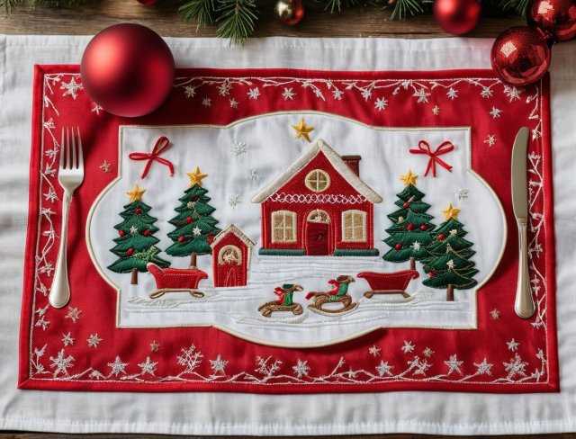 embroidered christmas placemat