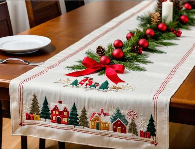 embroidered christmas table runner