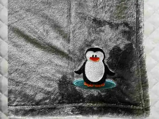 Custom Embroidered Penguin Plush Throw Blanket