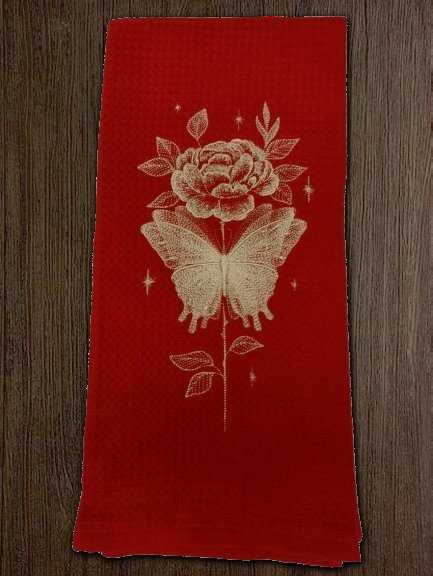 Butterfly and Rose Kitchen Towel